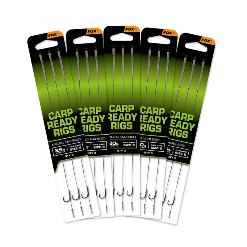 Populair Fox Carp Ready Rigs X 3 - Wide Gape Barbless - Rig - 20 lb Size 6