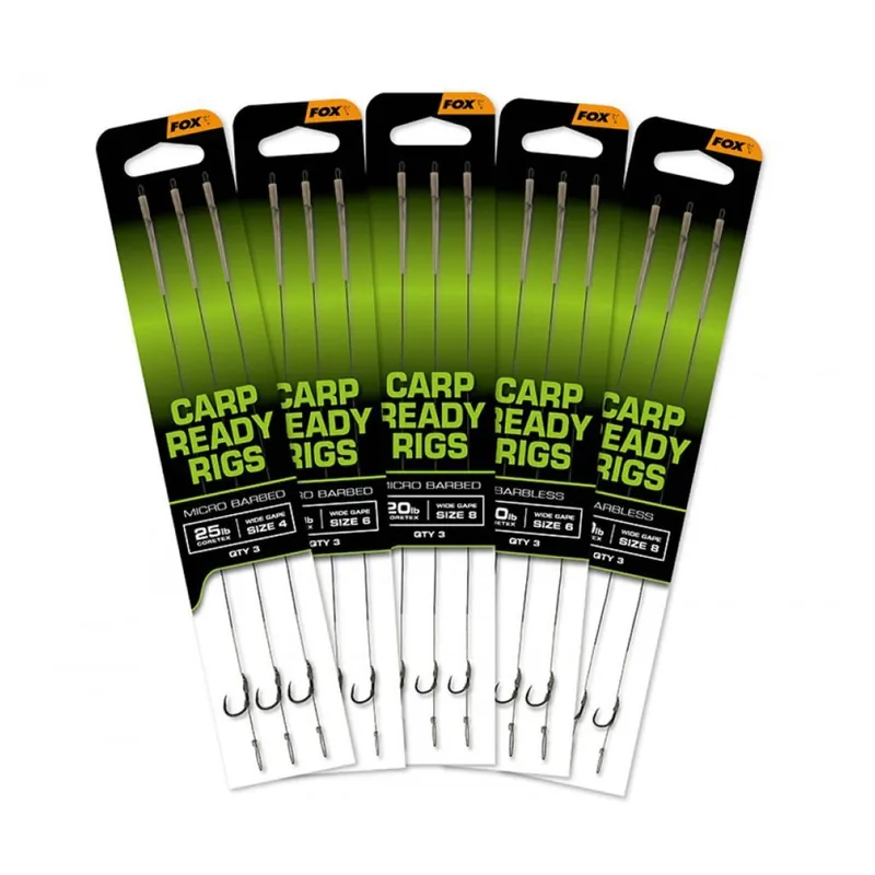 Finale Uitverkoop Fox Carp Ready Rigs X 3 - Wide Gape Barbless - Rig - 20 lb Size 8