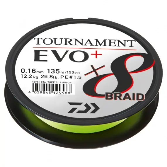 Daiwa Tournament X8 Braid Evo+ Chartreuse 135m - 0.30mm Shop Nu