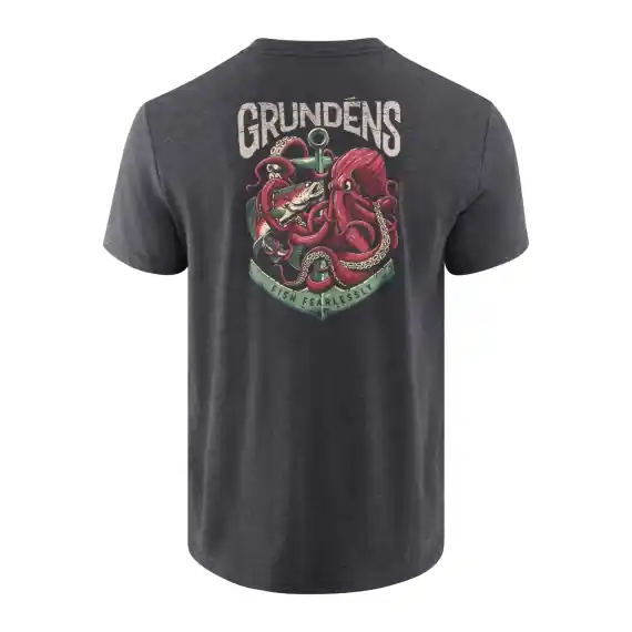 Grundéns Octo-Trout SS T-Shirt Heather Charcoal - L Beperkt Aanbod