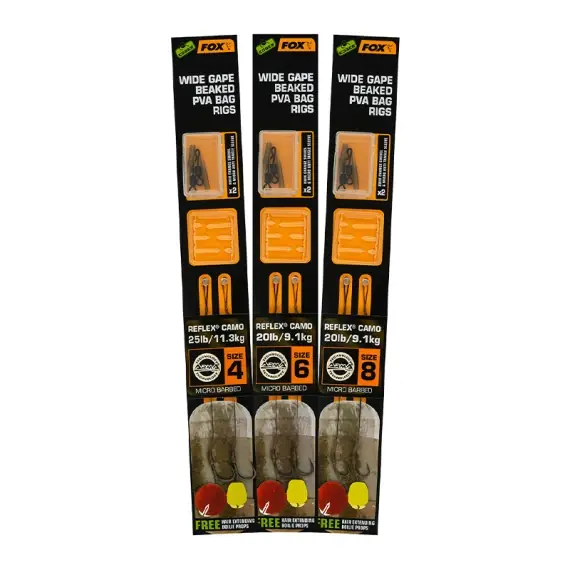 Weekendaanbieding Fox Edges Wide Gape Beaked PVA Ready Rigs 20lb - Size 8