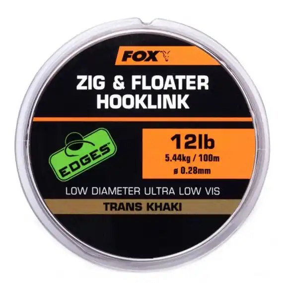 Fox Zig and Floater Hooklink Trans Khaki - 15lb (0.30mm) Laatste Versie