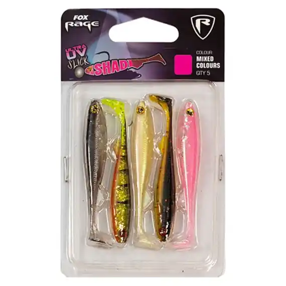 Fox Rage Slick Shad 9 cm / 3.5'' UV mixed colour pack 5-pak Hete Deal