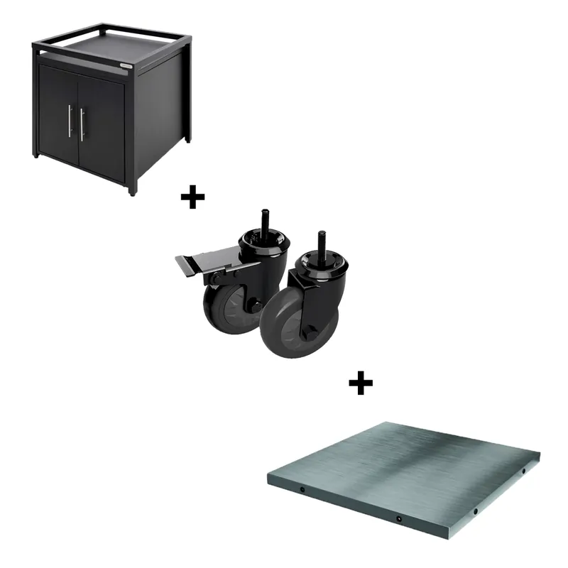 Populair Big Green Egg Modulair Expansion Cabinet met Stainless Steel Insert & Caster Kit