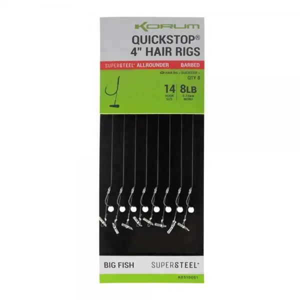 Must-Have Korum Quickstop 4" hair rigs barbed 8