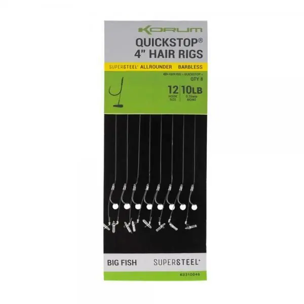 Express Levering Korum Quickstop 4" hair rigs barbless 12