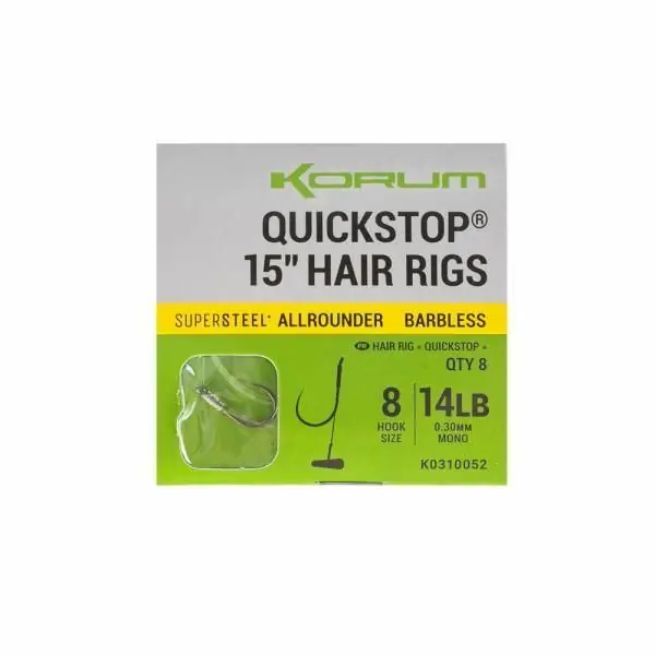 Korum Quickstop 15" hair rigs barbles 10 Meest Verkocht