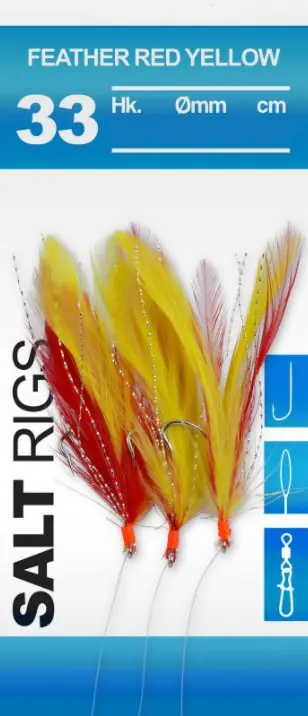 Direct Beschikbaar Spro 33 Salt Rig Feather Red Yellow 2/0 6 Hooks