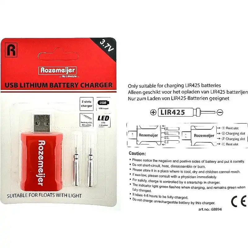 Rozemeijer USB Lithium Battery Charger incl. 2pcs LIR425 battery Beperkt Aanbod