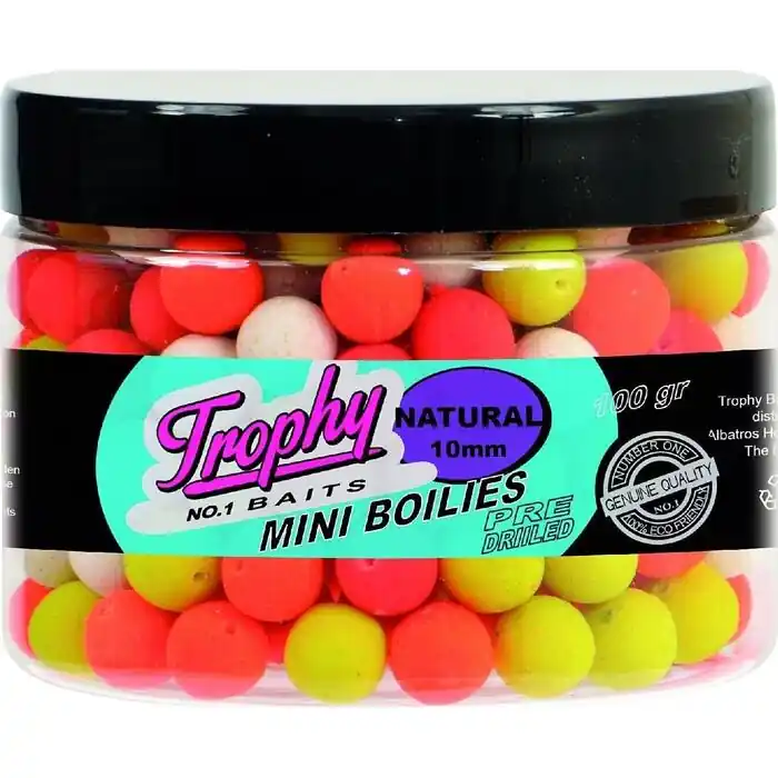 Laatste Versie Trophy Bait Pre drilled mini boilies 10mm Choclate - Voorradig