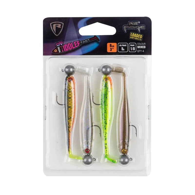 Meest Verkocht Fox Rage UV Mini Tiddler Fast Loaded Softbaits Mixed 8cm