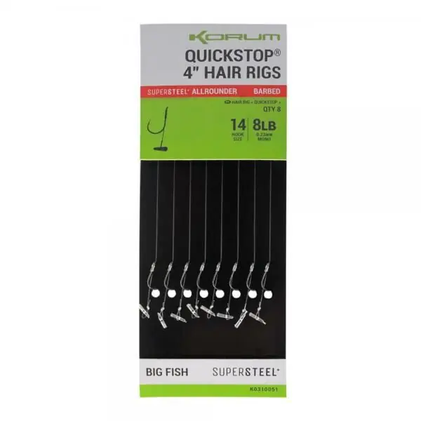 Voordeelprijs Korum Big Fish Quickstop Hair Rigs 4'' Barbed Size 8