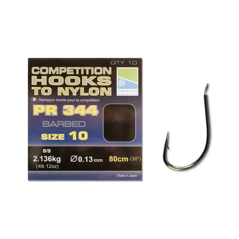 Preston PR344 Hooks On nylon Size 12/0.13mm Flitsaanbieding