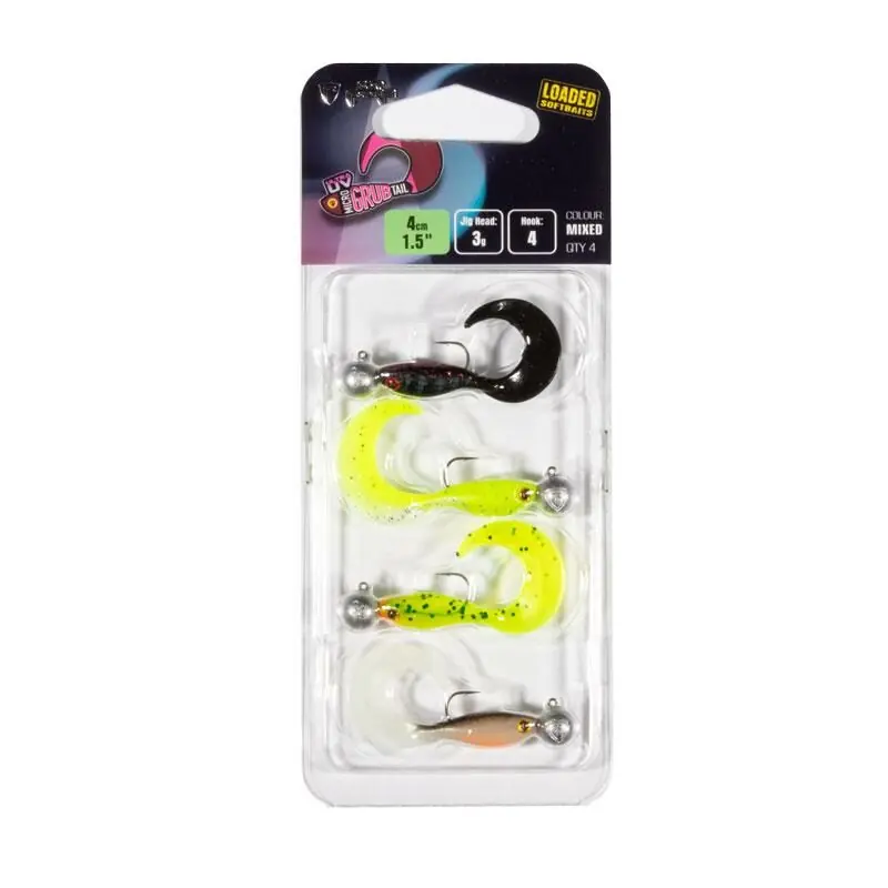 Fox Rage Micro Grub Tail Loaded UV Mixed Colour Pack 4cm Snelle Levering