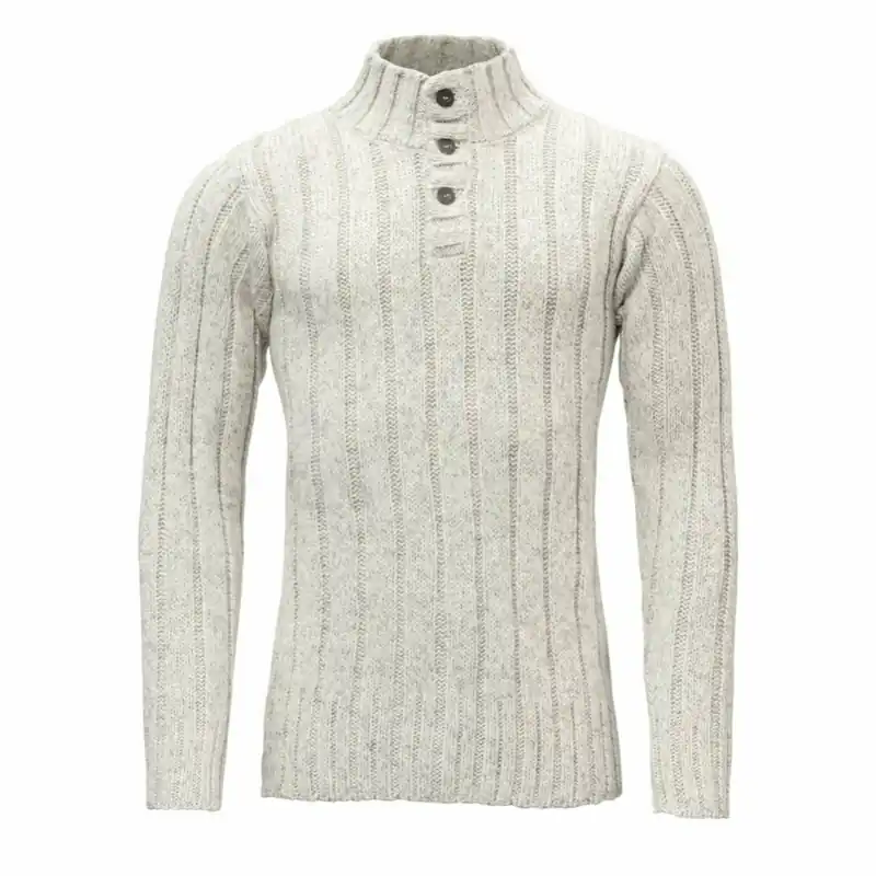 Veilige Betaling Noorse wollen trui met opstaande kraag en knopen Devold Nansen Rib Knit grijs XS