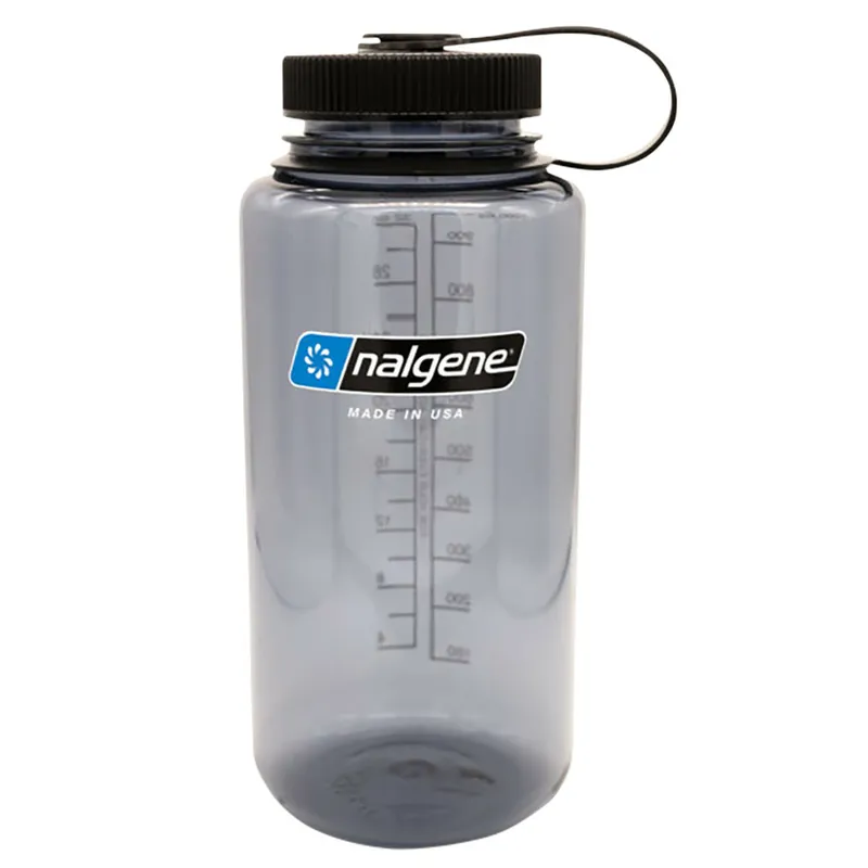 Fles Nalgene Brede mond grijs - Zwarte dop 1000ml Uitverkoop