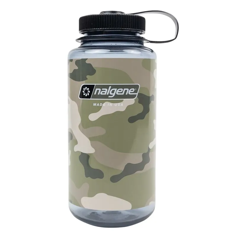 Fles Nalgene Brede mond grijs / met zwarte camouflage 1000 ml Tijdelijk Beschikbaar