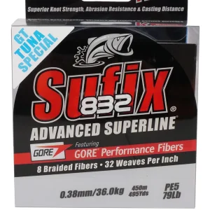 Sufix 832 GT Tuna Special Gevlochten Lijn 450m 22.80kg/0.28mm Express Levering