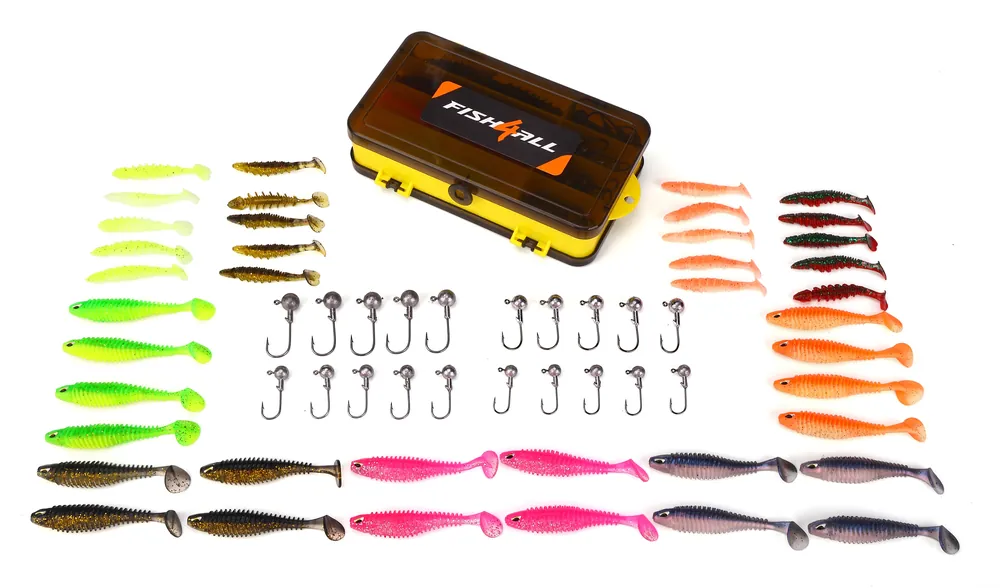 Fish4all Ribbed Softbait & Jighead Box (60pcs) Uitverkoop