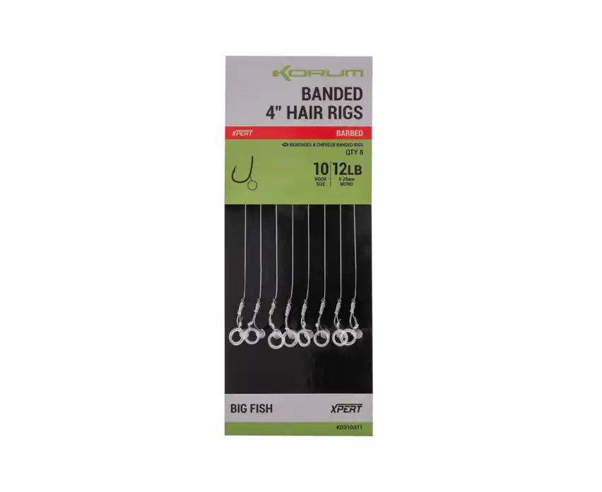 Korum Banded Hair Rigs 10cm (8 Stuks) 8lb Size 14 Snelle Levering