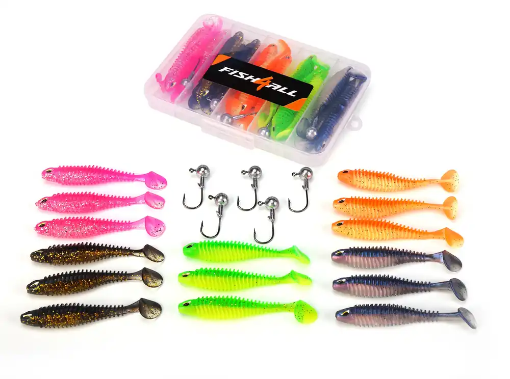 Fish4all Ribbed Softbait & Jighead Box (20pcs) Nieuw