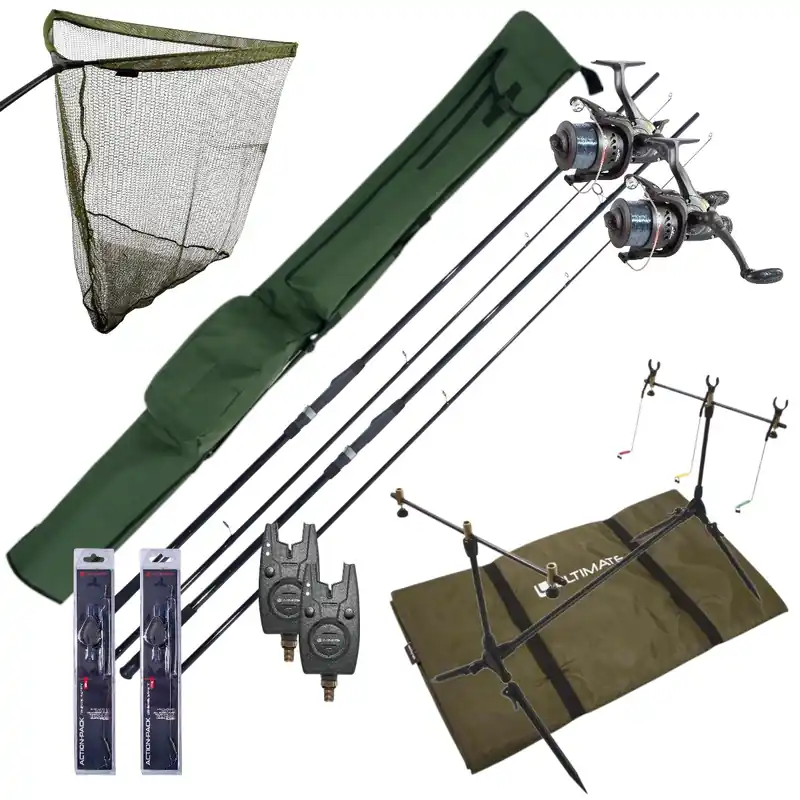 Complete Ultimate Karper Set met hengels, vrijloopmolens, rodpod, beetmelders en end-tackle! Hoge Kwaliteit