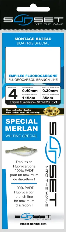 Aanbieding Sunset BDL Boat RS Competition Special Chinu Fluorocarbon Rig 160cm + 3x 30cm 0.45mm 3x 0.30mm Size 4