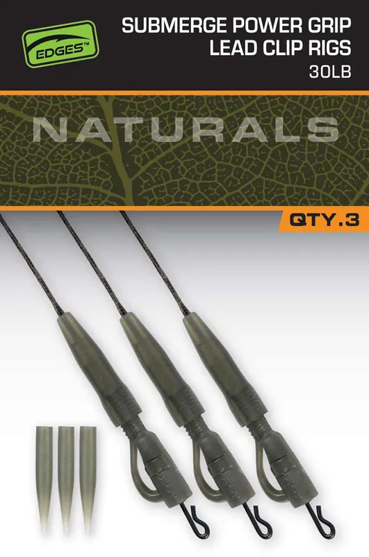 Fox Naturals Sub Power Grip Lead Clip Leaders 75cm (3 stuks) 40lb Uitverkoop