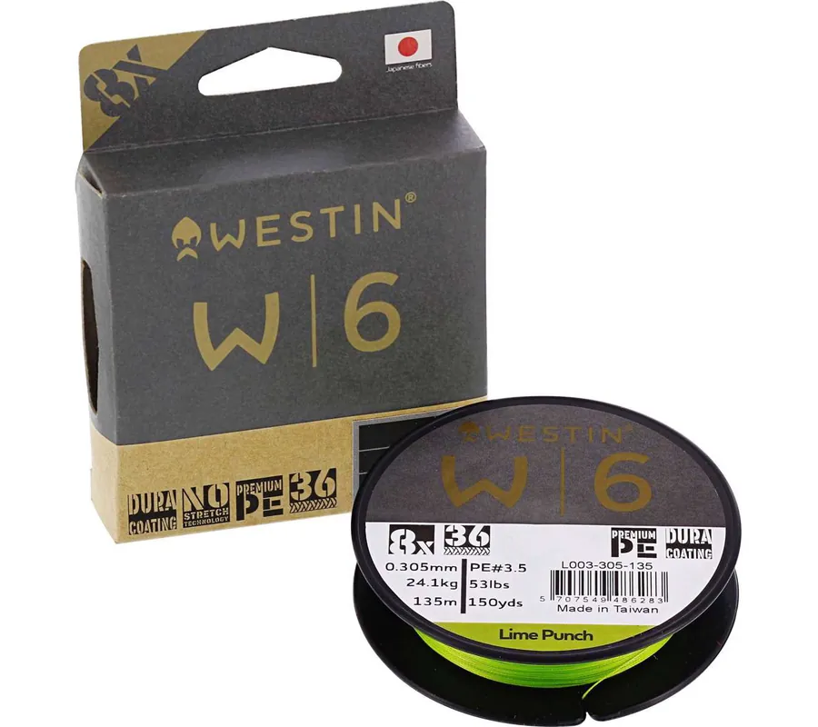 Westin W6 8 Braid Lime Punch Gevlochten Lijn 135m 0.33mm (24.9kg) Betrouwbaar