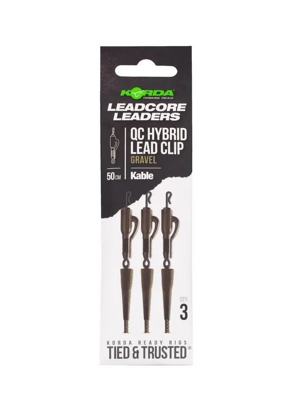 Bestel Nu Korda Kable Leadcore Leader Hybrid Lead Clip QC Swivel (50cm) (3 Stuks) Gravel