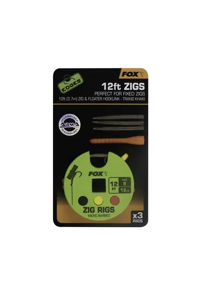 Hoge Kwaliteit Fox Edges Zig Rig 12lb Size 8 (3 stuks) 0.9m (3ft)