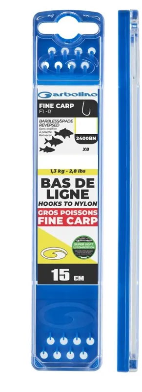 Garbolino Competition Hooks To Nylon - Fine Carp F1-R Onderlijn 15cm (8 Stuks) Haakmaat 18; Lijndikte 0.130mm Gereduceerde Prijs