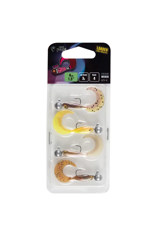 Laatste Versie Fox Rage Micro Grub Tail Mixed UV Colour Pack Loaded 3g loodkop (4cm) 4pcs