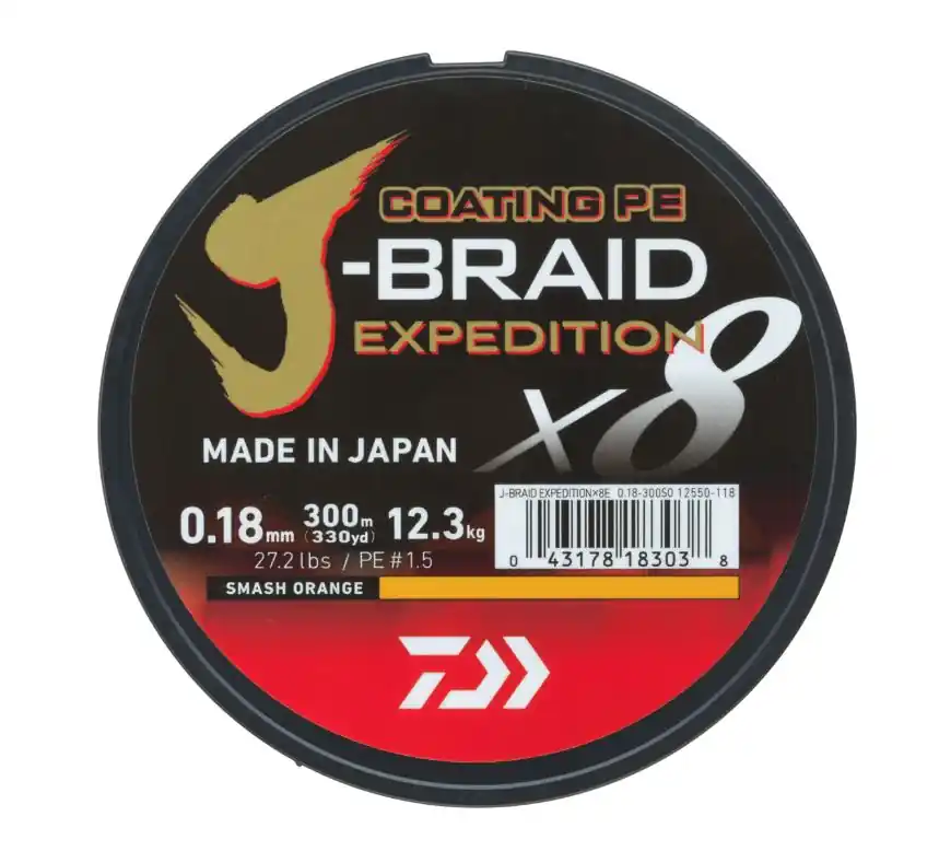 Daiwa J-Braid Expedition X8E Gevlochten Lijn Smash Orange (150m) 0.10mm/6.9kg Actieprijs