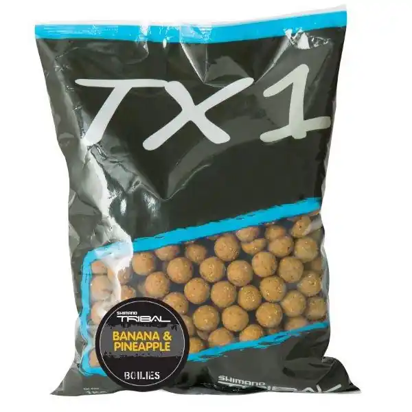 Merkproduct Shimano TX1 Boilies Banana & Pineapple - 3 zakken voor de prijs van 2! 15mm 5kg (2+1)