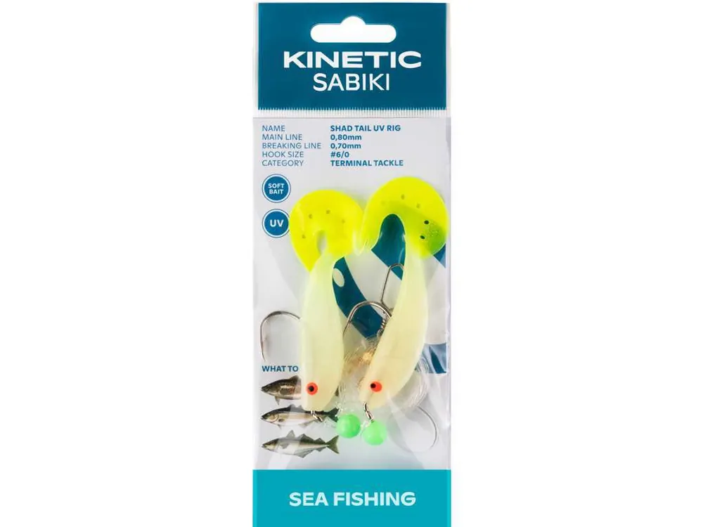 Alleen Vandaag Kinetic Sabiki Shad Tail UV Rig Glow/Yellow