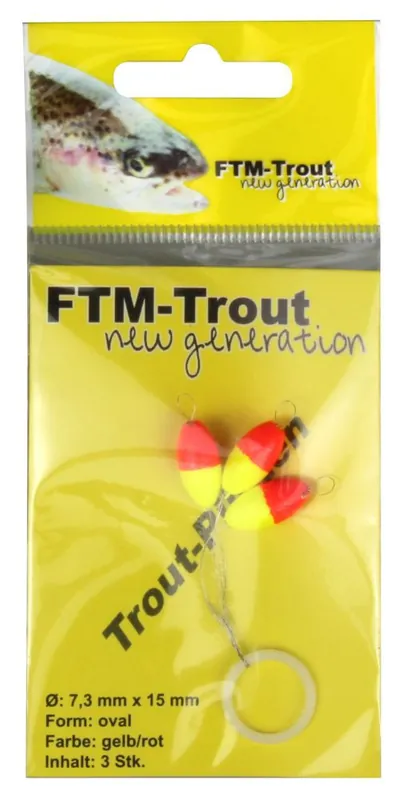 FTM New Generation Trout Pilots Geel/ Rood Ovaal 7,3 x 15 mm Gecertificeerd