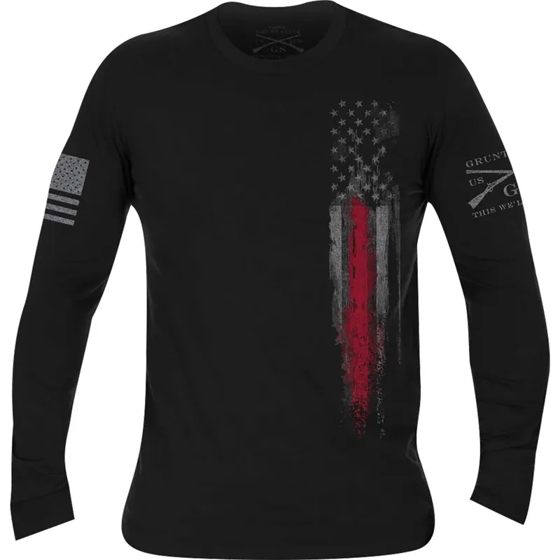 Laatste Versie Grunt Style First Responders T-shirt met lange mouwen - Zwart/rode lijnvlag S