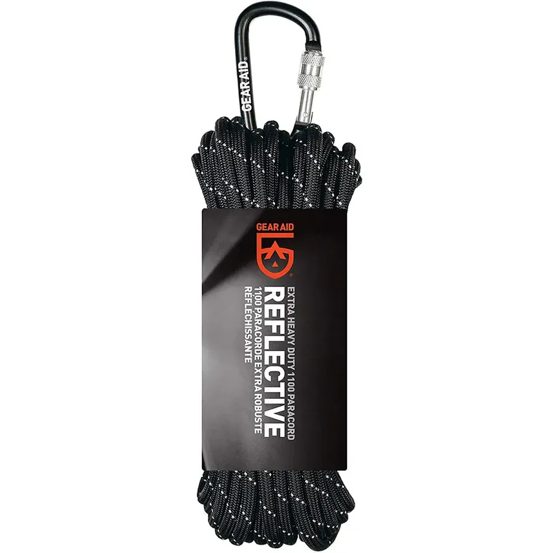 Nieuw Gear Aid 50 ft. Extra Heavy Duty 1100 Paracord met karabijnhaak - Zwart/Reflecterend