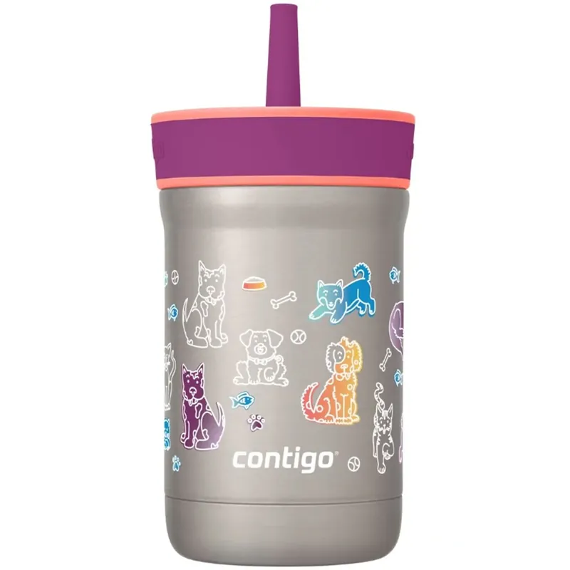 Must-Have Contigo Kid's 12 oz. Leighton morsbestendige roestvrijstalen beker met rietje Framboos/Azalea