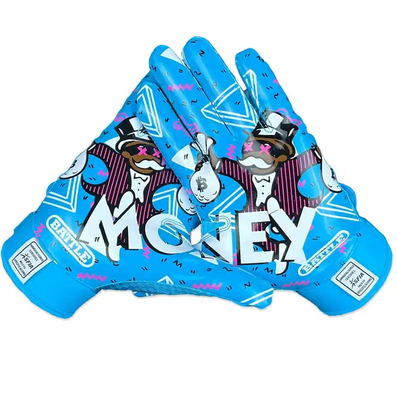 Battle Sports Adult Money Man 2.0 Football Receiver Handschoenen - Neon Blauw S Lage Kosten