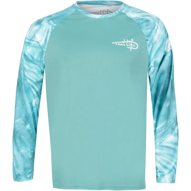 Express Levering Reel Life Rumrunner Raglan Barrel Tie Dye UV T-shirt met lange mouwen - Agaatgroen S