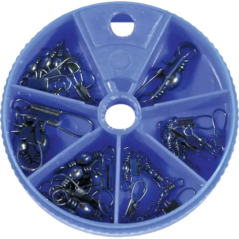 Eagle Claw Zwarte Interlock Snap Swivels Assortiment Pakket Voordeelprijs