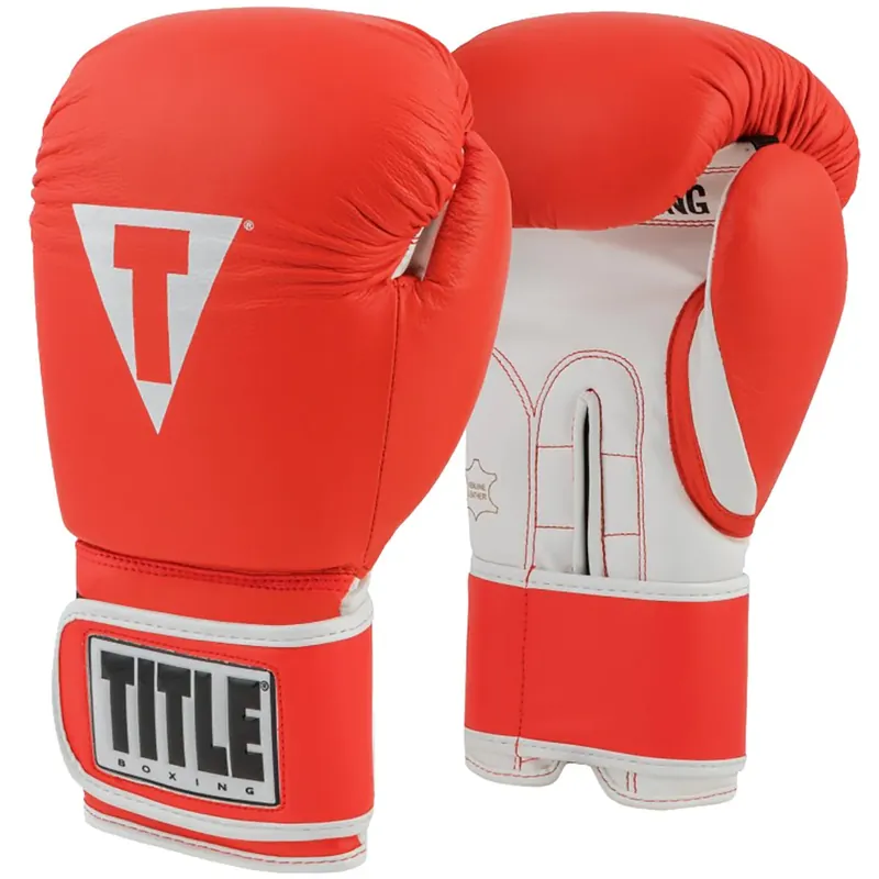 Beste Prijs Title Boxing Pro Style 3.0 Klittenband Leren Trainingshandschoenen - Rood/Wit 12 oz.