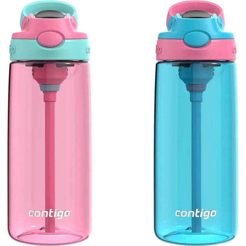 Tijdelijk Beschikbaar Contigo Kid's 20 oz. Aubrey Plastic Waterfles 2-Pack Azalea/Blauwe framboos