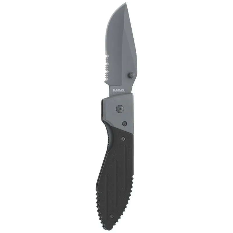 KA-BAR 3" Blade Warthog Folder Gedeeltelijk Getand Mes met Zakclip - Zwart Laatste Kans