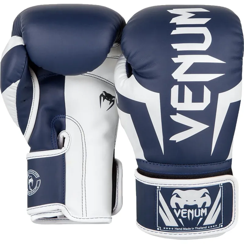 Lage Kosten Venum Elite Skintex leren klittenband trainingsbokshandschoenen - wit/marineblauw 10 oz.