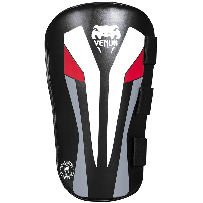 Actieprijs Venum Elite Skintex leren beenbeschermers - Zwart/IJs/Rood