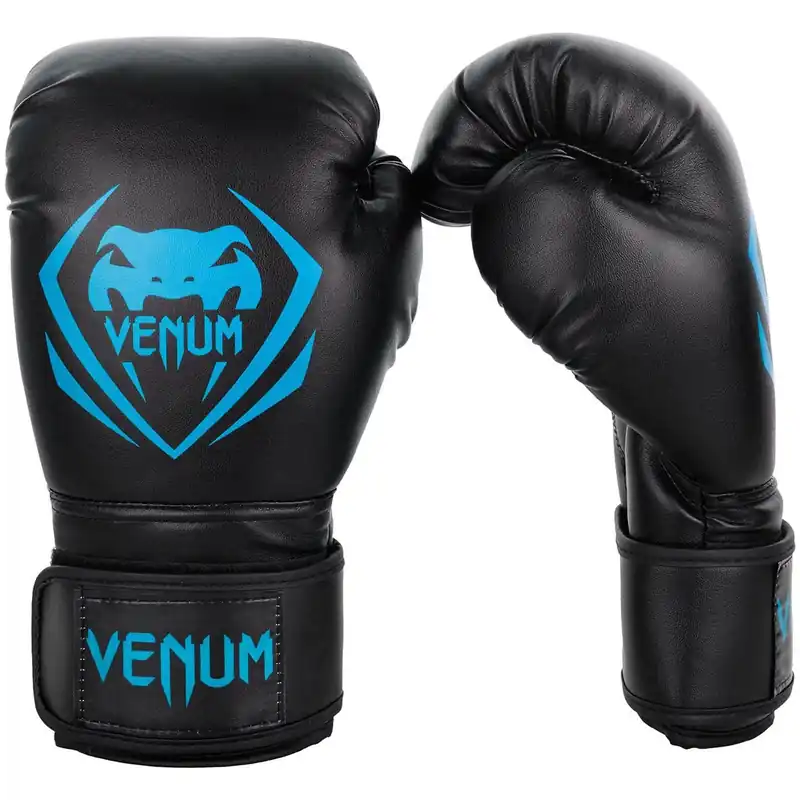 Rechtstreeks Van De Fabrikant Venum Contender klittenband trainingsbokshandschoenen - Zwart/Cyaan 10 oz.