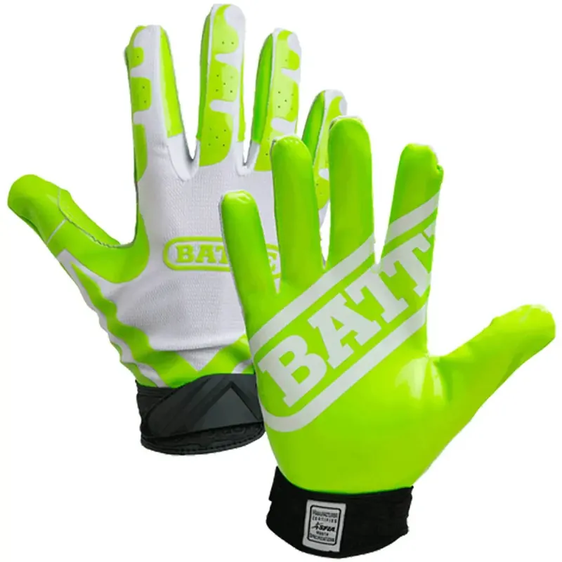 Battle Sports Receivers Ultra-Stick voetbalhandschoenen - wit/neongroen Jeugd S Aanbieding